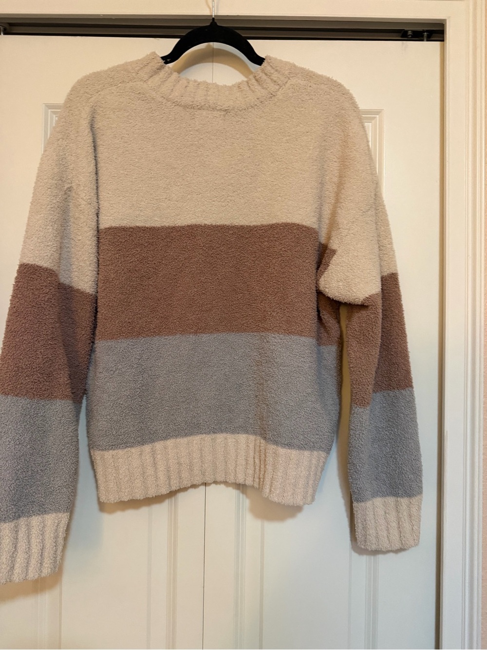 Cozy Colorblock Crewneck Sweater - Cream, Taupe & Gray